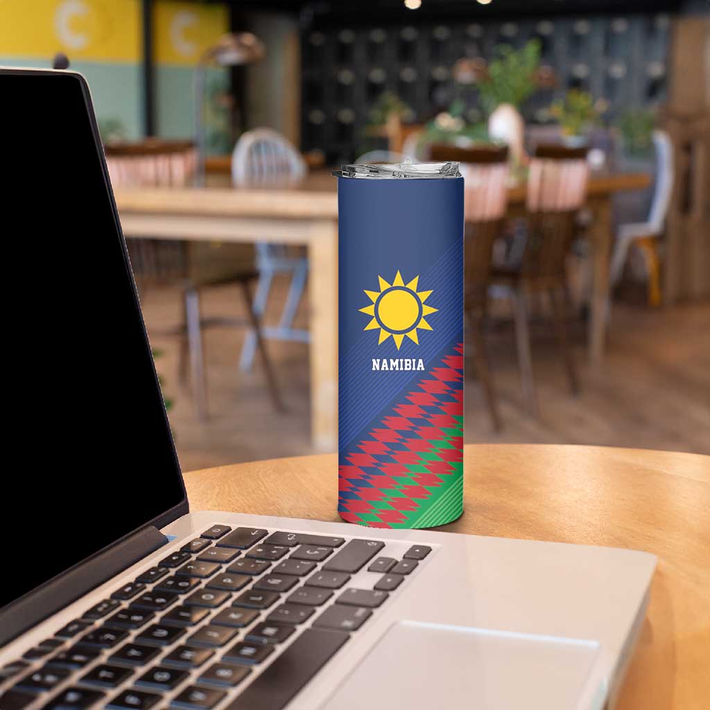 Namibia Cricket Custom Skinny Tumbler Namibian Sporty Pattern Flag Motif - Wonder Print Shop