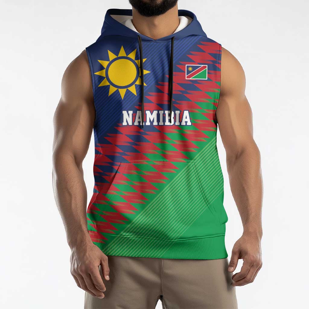 Namibia Cricket Custom Sleeveless Hoodie Namibian Sporty Pattern Flag Motif - Wonder Print Shop