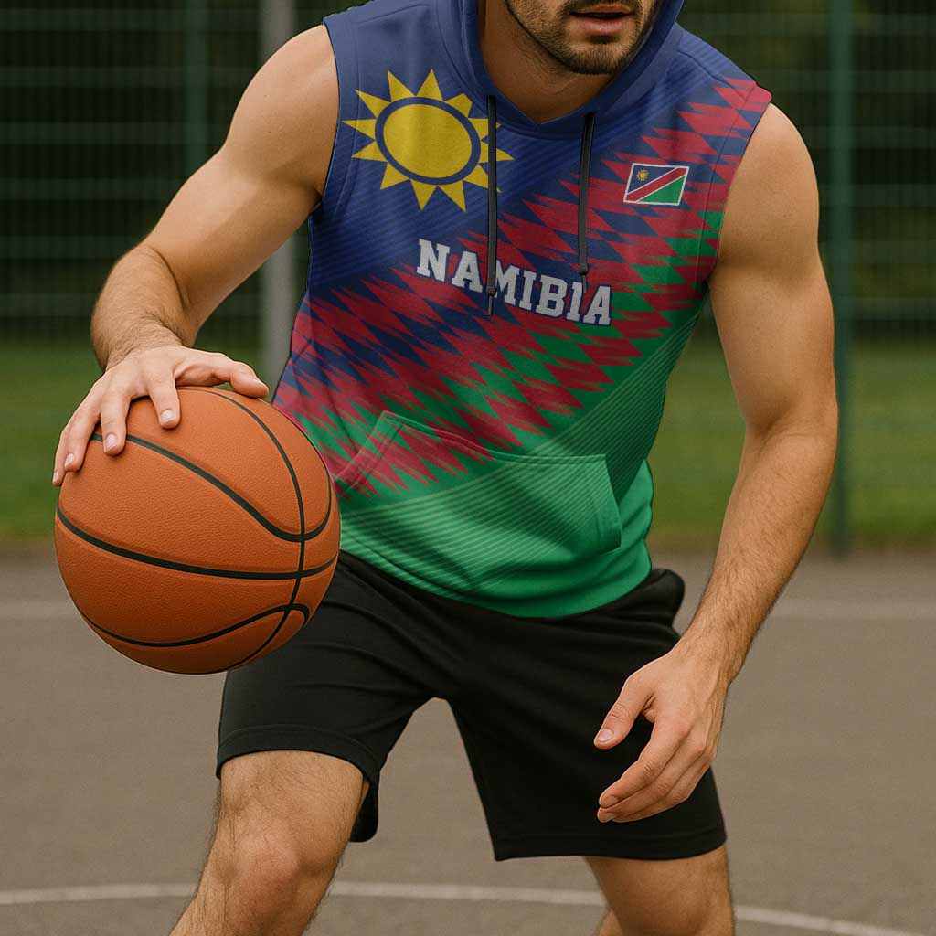 Namibia Cricket Custom Sleeveless Hoodie Namibian Sporty Pattern Flag Motif - Wonder Print Shop