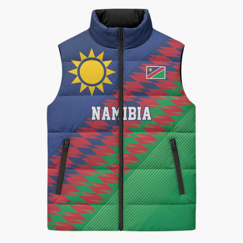 Namibia Cricket Custom Sleeveless Puffer Jacket Namibian Sporty Pattern Flag Motif - Wonder Print Shop