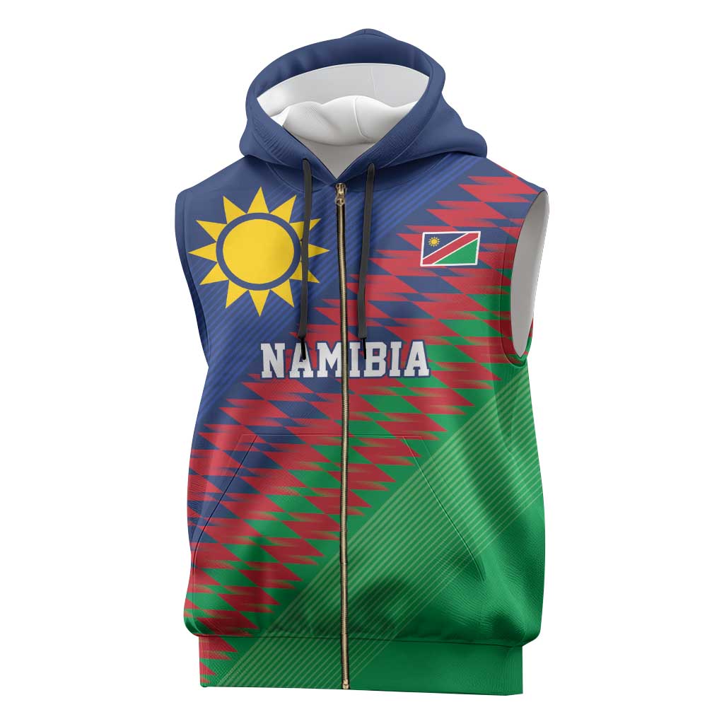Namibia Cricket Custom Sleeveless Zip Hoodie Namibian Sporty Pattern Flag Motif - Wonder Print Shop