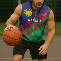 Namibia Cricket Custom Sleeveless Zip Hoodie Namibian Sporty Pattern Flag Motif - Wonder Print Shop