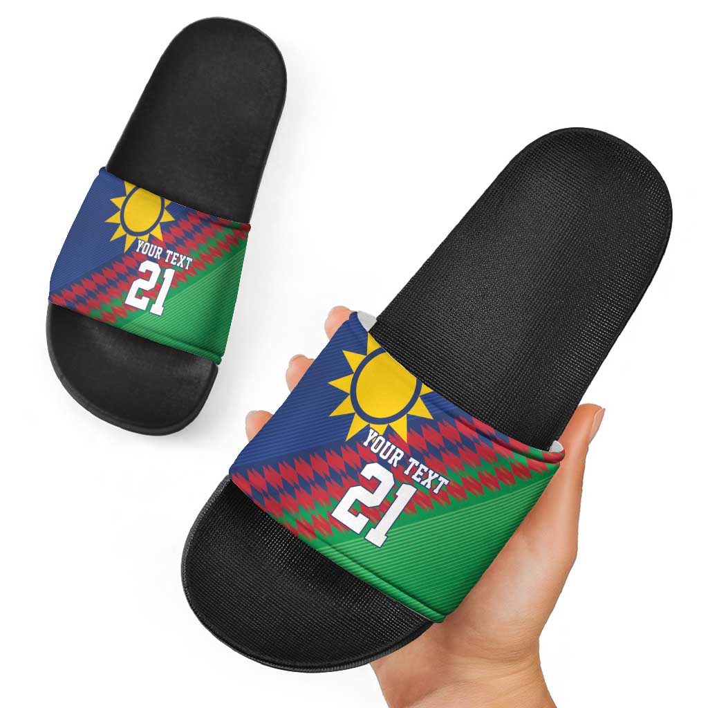 Namibia Cricket Custom Slide Sandals Namibian Sporty Pattern Flag Motif - Wonder Print Shop