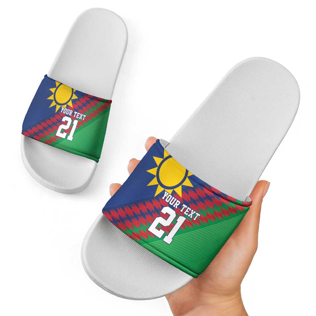 Namibia Cricket Custom Slide Sandals Namibian Sporty Pattern Flag Motif - Wonder Print Shop