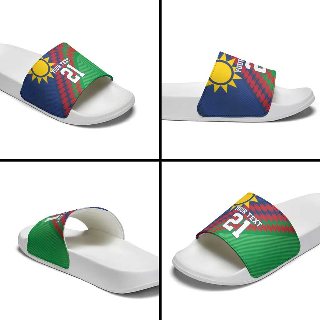 Namibia Cricket Custom Slide Sandals Namibian Sporty Pattern Flag Motif - Wonder Print Shop