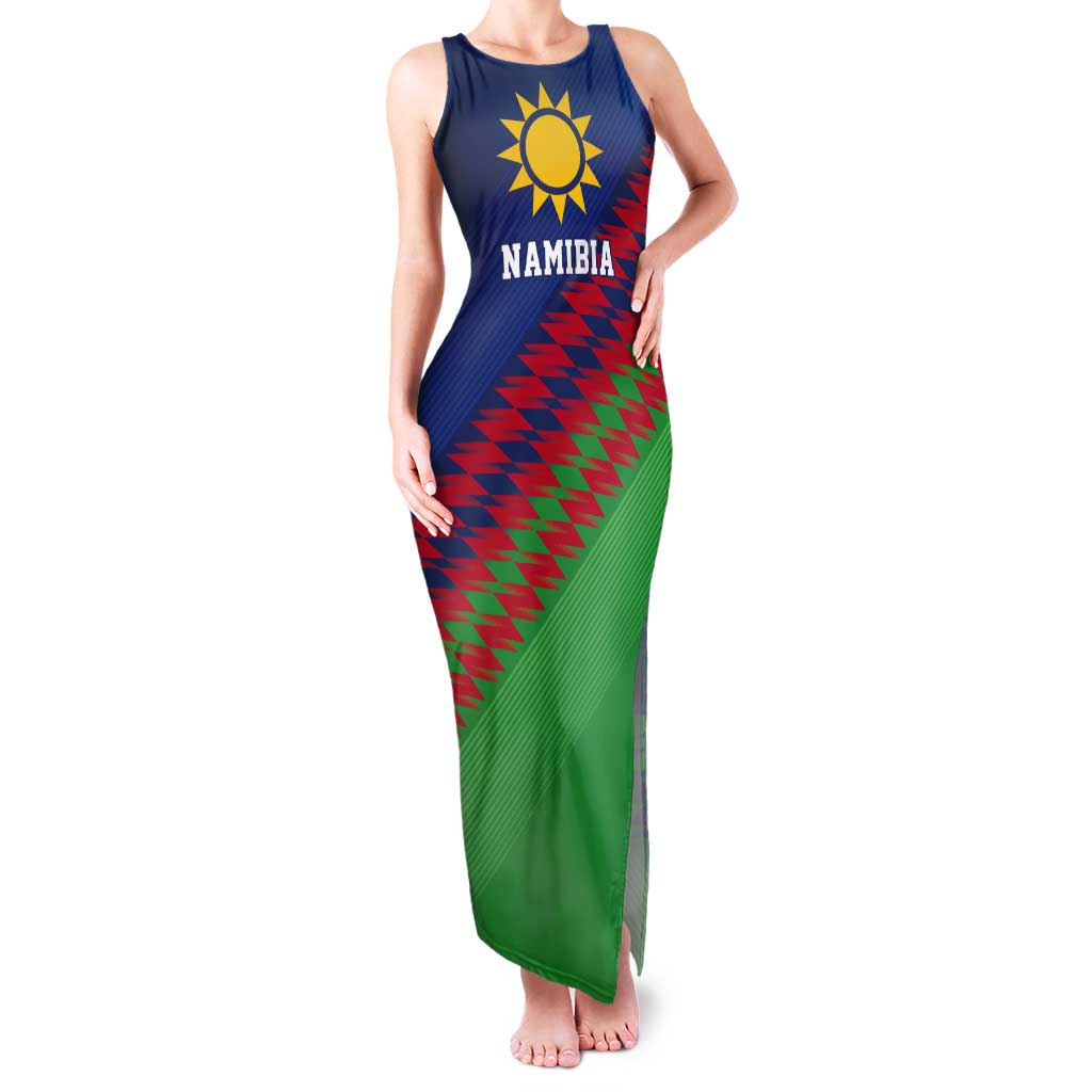 Namibia Cricket Custom Tank Maxi Dress Namibian Sporty Pattern Flag Motif - Wonder Print Shop