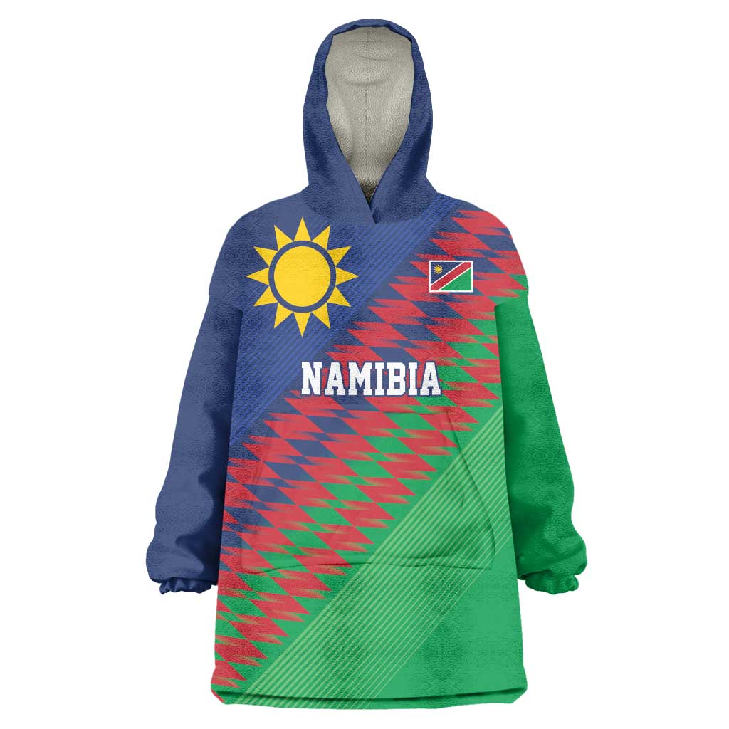 Namibia Cricket Custom Wearable Blanket Hoodie Namibian Sporty Pattern Flag Motif - Wonder Print Shop