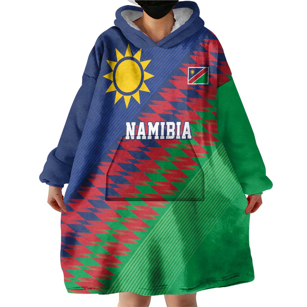 Namibia Cricket Custom Wearable Blanket Hoodie Namibian Sporty Pattern Flag Motif - Wonder Print Shop