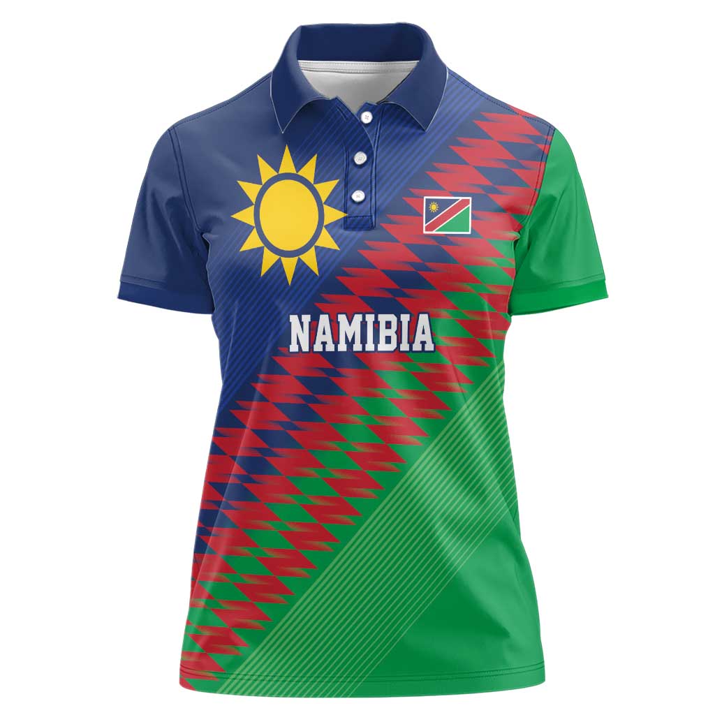 Namibia Cricket Custom Women Polo Shirt Namibian Sporty Pattern Flag Motif - Wonder Print Shop