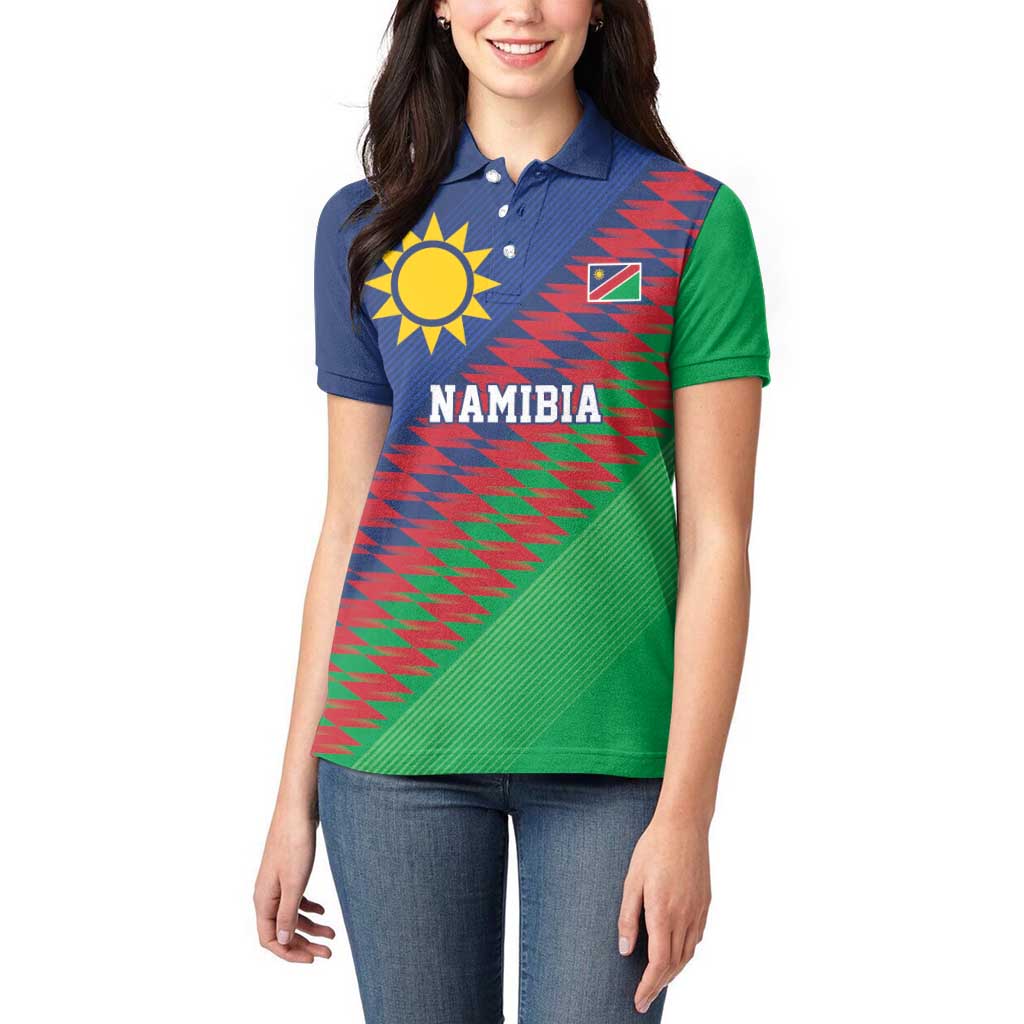 Namibia Cricket Custom Women Polo Shirt Namibian Sporty Pattern Flag Motif - Wonder Print Shop