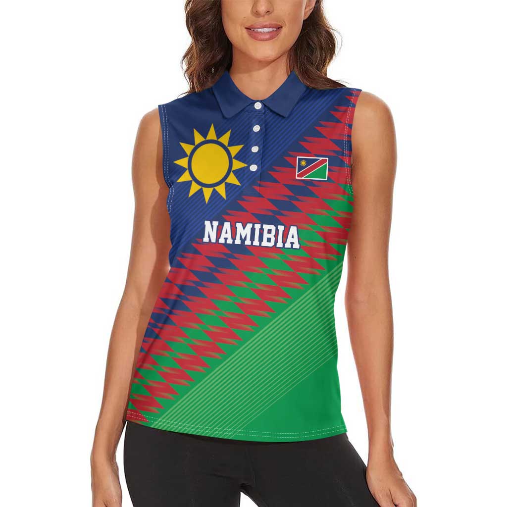 Namibia Cricket Custom Women Sleeveless Polo Shirt Namibian Sporty Pattern Flag Motif - Wonder Print Shop