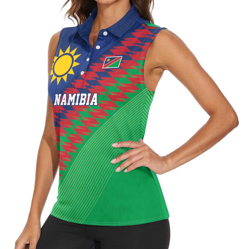 Namibia Cricket Custom Women Sleeveless Polo Shirt Namibian Sporty Pattern Flag Motif - Wonder Print Shop