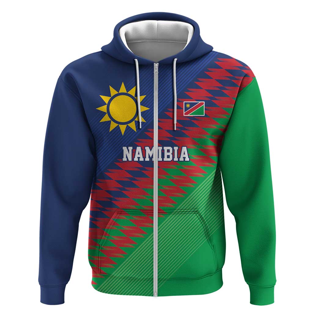 Namibia Cricket Custom Zip Hoodie Namibian Sporty Pattern Flag Motif - Wonder Print Shop