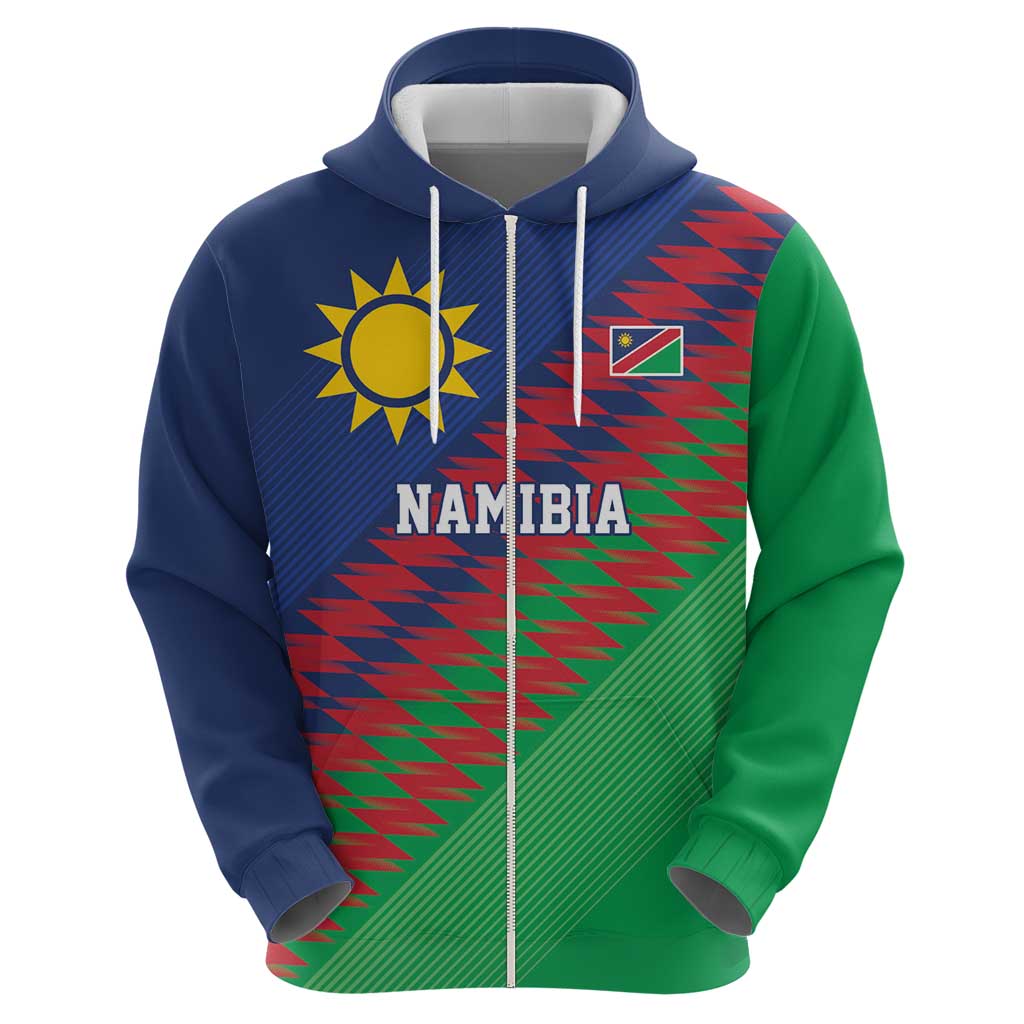 Namibia Cricket Custom Zip Hoodie Namibian Sporty Pattern Flag Motif - Wonder Print Shop