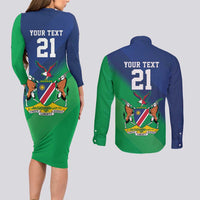 Namibia Rugby Custom Couples Matching Long Sleeve Bodycon Dress and Long Sleeve Button Shirt Welwitschias African Fish Eagle - Wonder Print Shop