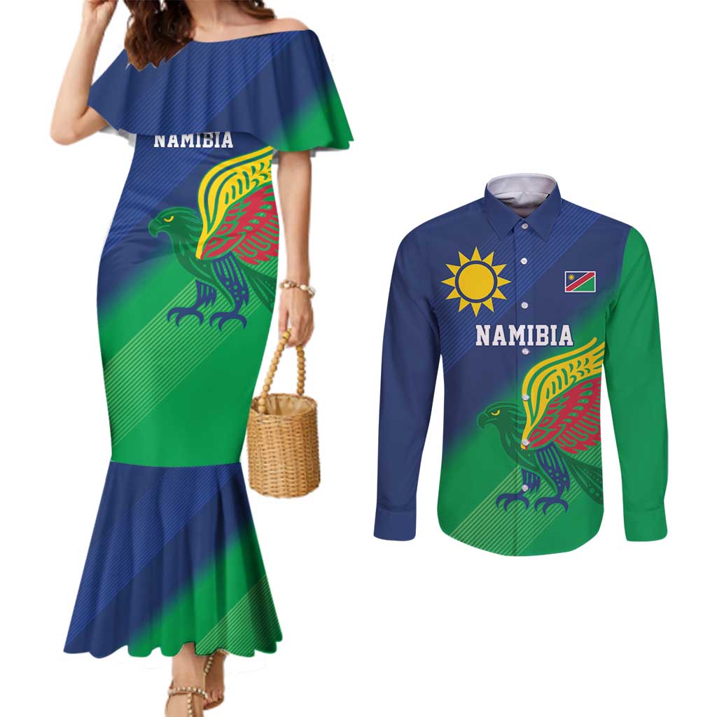 Namibia Rugby Custom Couples Matching Mermaid Dress and Long Sleeve Button Shirt Welwitschias African Fish Eagle - Wonder Print Shop