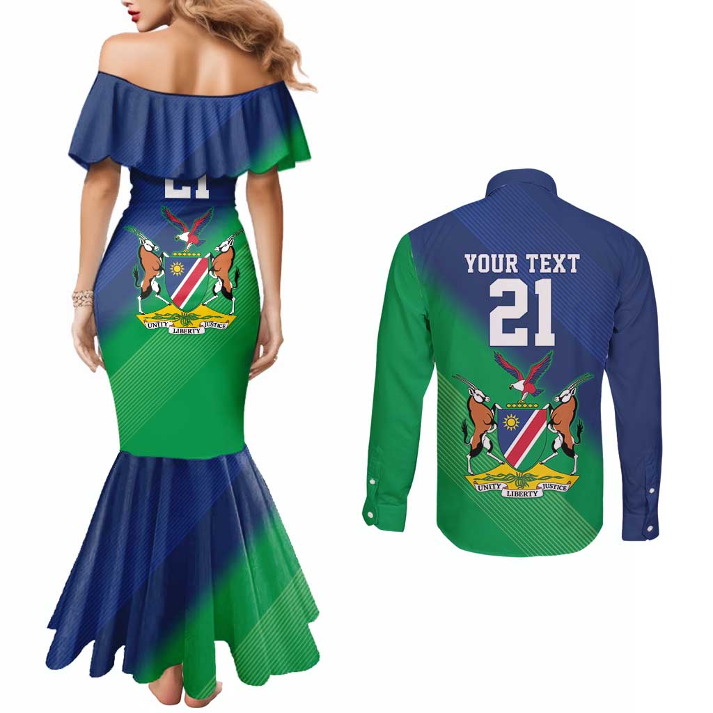 Namibia Rugby Custom Couples Matching Mermaid Dress and Long Sleeve Button Shirt Welwitschias African Fish Eagle - Wonder Print Shop