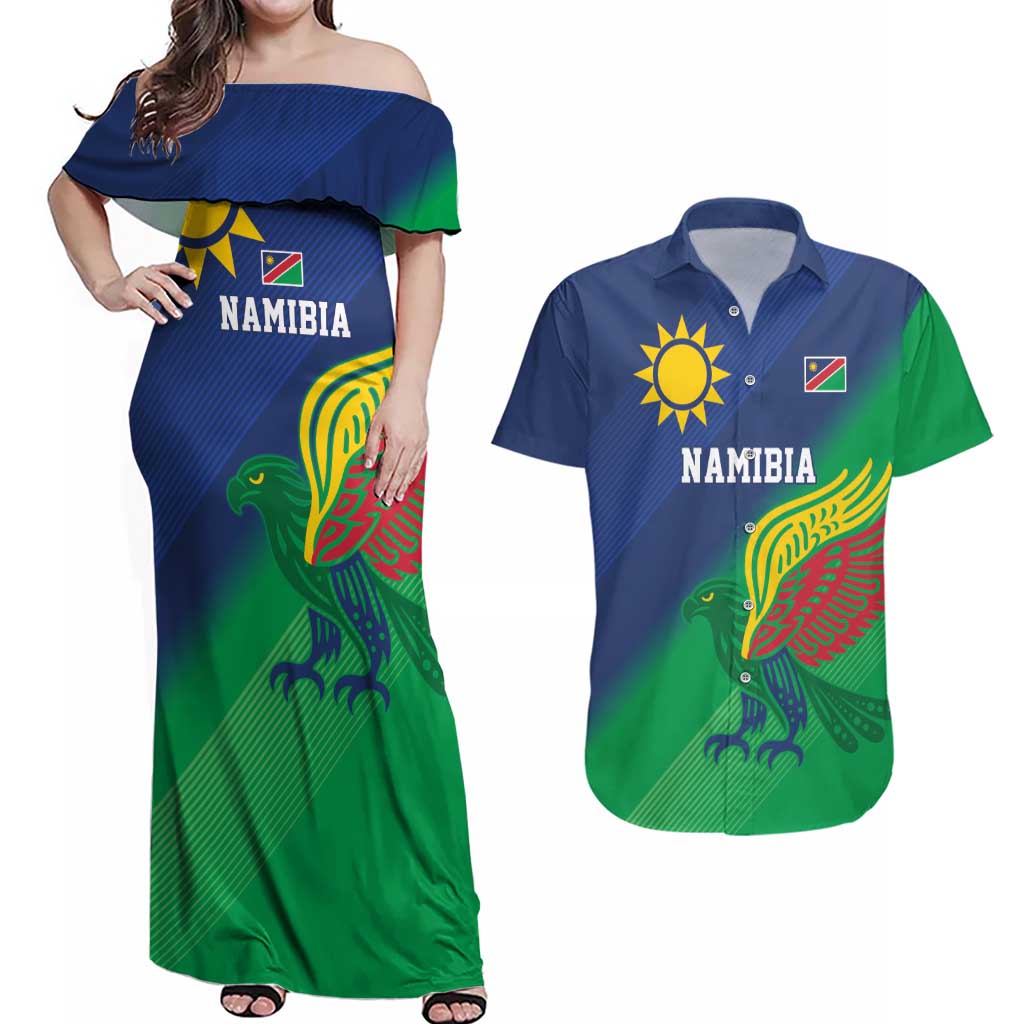 Namibia Rugby Custom Couples Matching Off Shoulder Maxi Dress and Hawaiian Shirt Welwitschias African Fish Eagle - Wonder Print Shop