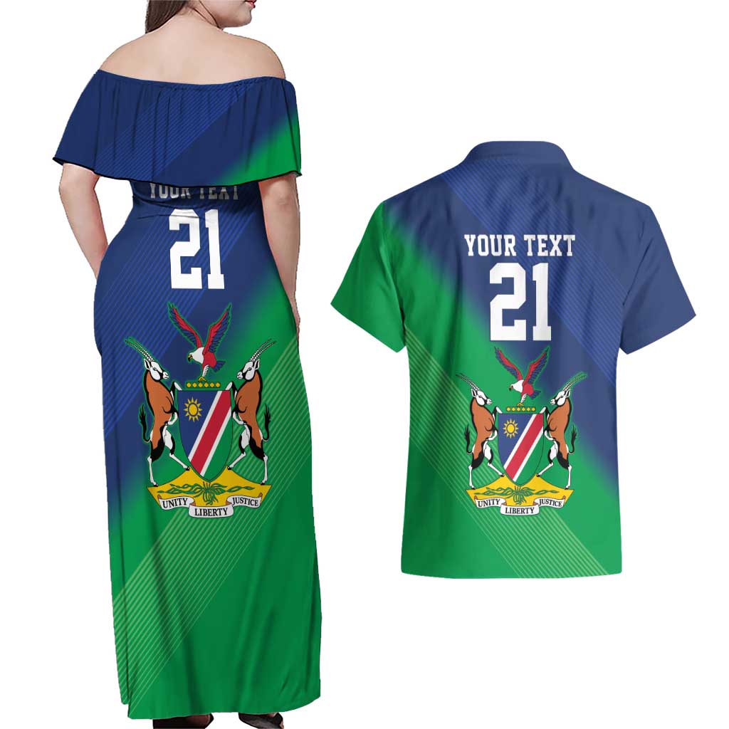 Namibia Rugby Custom Couples Matching Off Shoulder Maxi Dress and Hawaiian Shirt Welwitschias African Fish Eagle - Wonder Print Shop