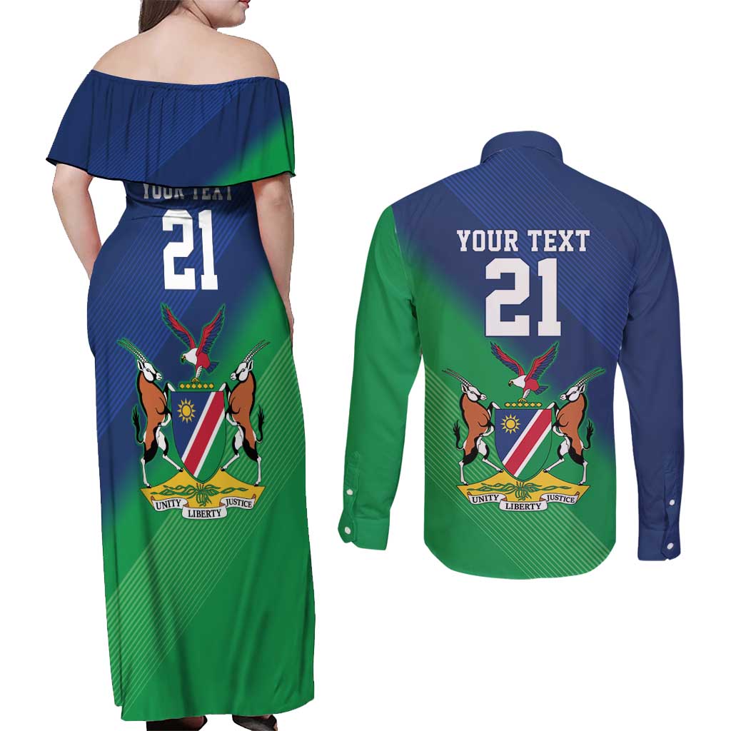 Namibia Rugby Custom Couples Matching Off Shoulder Maxi Dress and Long Sleeve Button Shirt Welwitschias African Fish Eagle - Wonder Print Shop