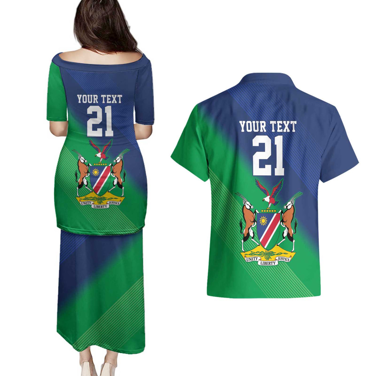 Namibia Rugby Custom Couples Matching Puletasi and Hawaiian Shirt Welwitschias African Fish Eagle - Wonder Print Shop