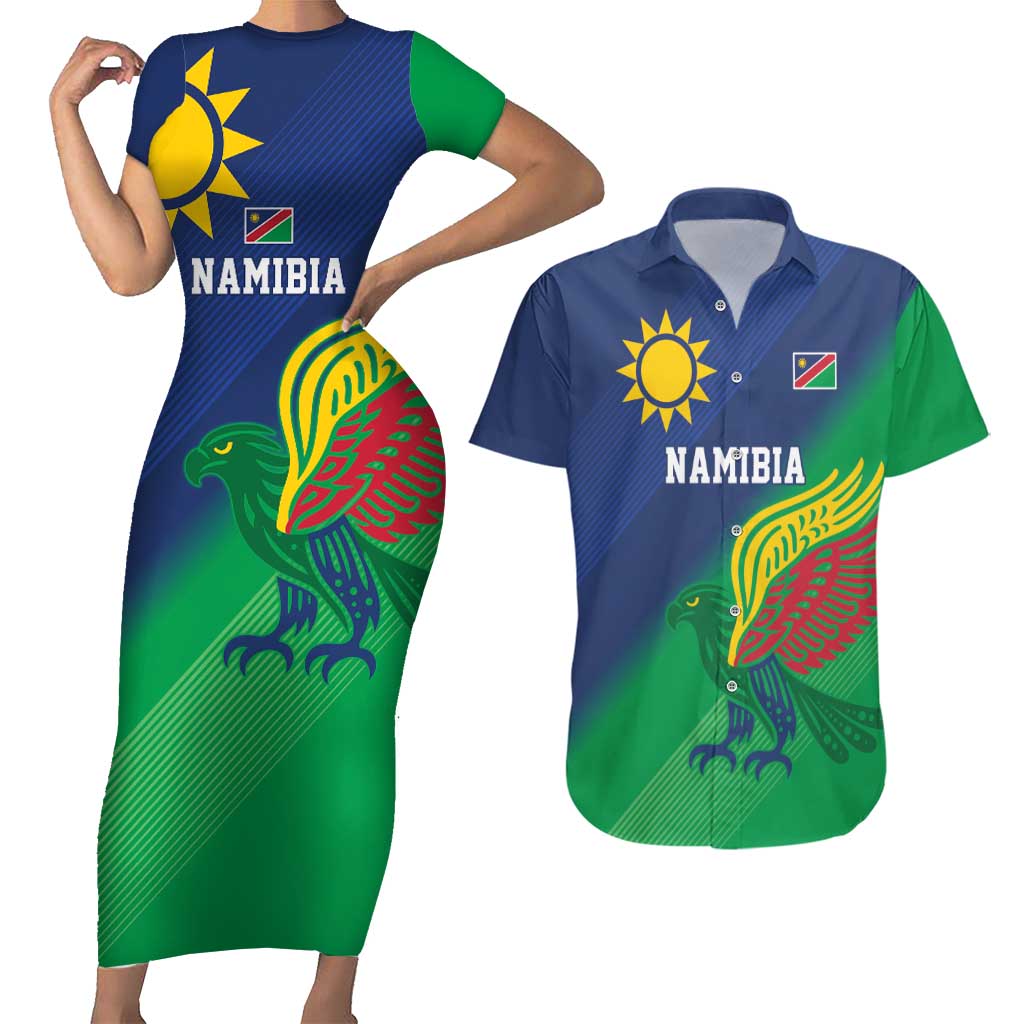 Namibia Rugby Custom Couples Matching Short Sleeve Bodycon Dress and Hawaiian Shirt Welwitschias African Fish Eagle - Wonder Print Shop