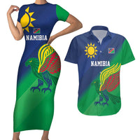 Namibia Rugby Custom Couples Matching Short Sleeve Bodycon Dress and Hawaiian Shirt Welwitschias African Fish Eagle - Wonder Print Shop