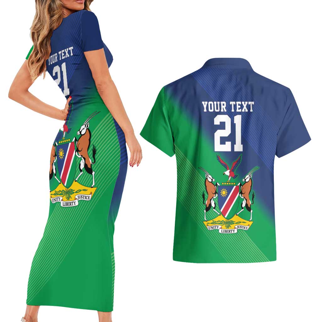 Namibia Rugby Custom Couples Matching Short Sleeve Bodycon Dress and Hawaiian Shirt Welwitschias African Fish Eagle - Wonder Print Shop