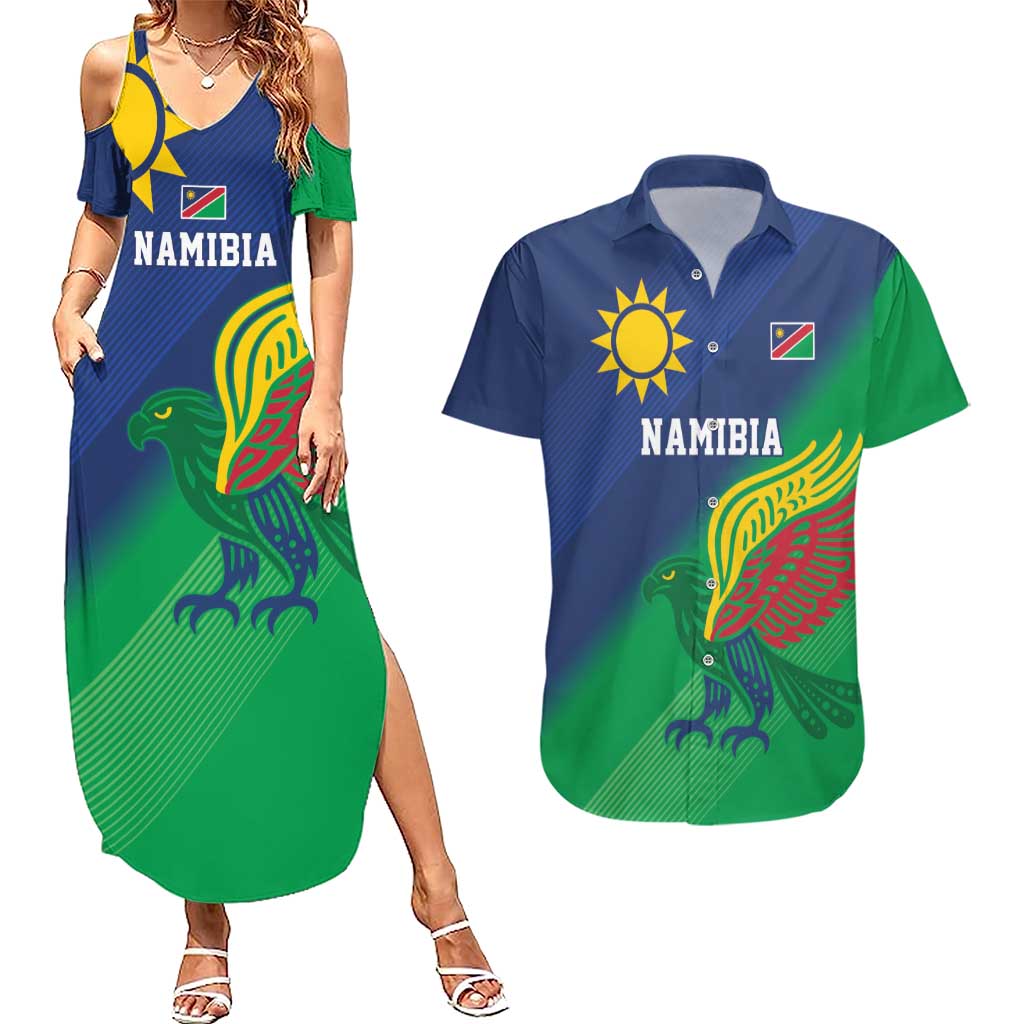 Namibia Rugby Custom Couples Matching Summer Maxi Dress and Hawaiian Shirt Welwitschias African Fish Eagle - Wonder Print Shop