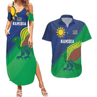 Namibia Rugby Custom Couples Matching Summer Maxi Dress and Hawaiian Shirt Welwitschias African Fish Eagle - Wonder Print Shop