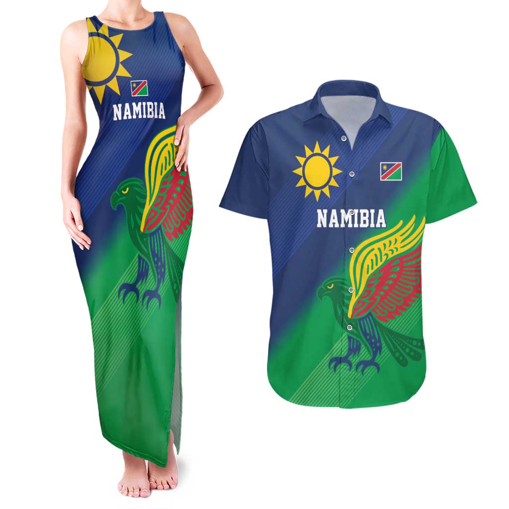 Namibia Rugby Custom Couples Matching Tank Maxi Dress and Hawaiian Shirt Welwitschias African Fish Eagle - Wonder Print Shop