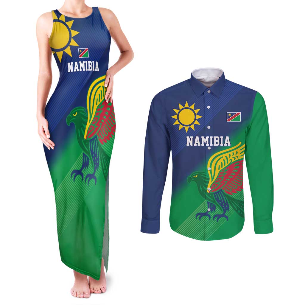 Namibia Rugby Custom Couples Matching Tank Maxi Dress and Long Sleeve Button Shirt Welwitschias African Fish Eagle - Wonder Print Shop