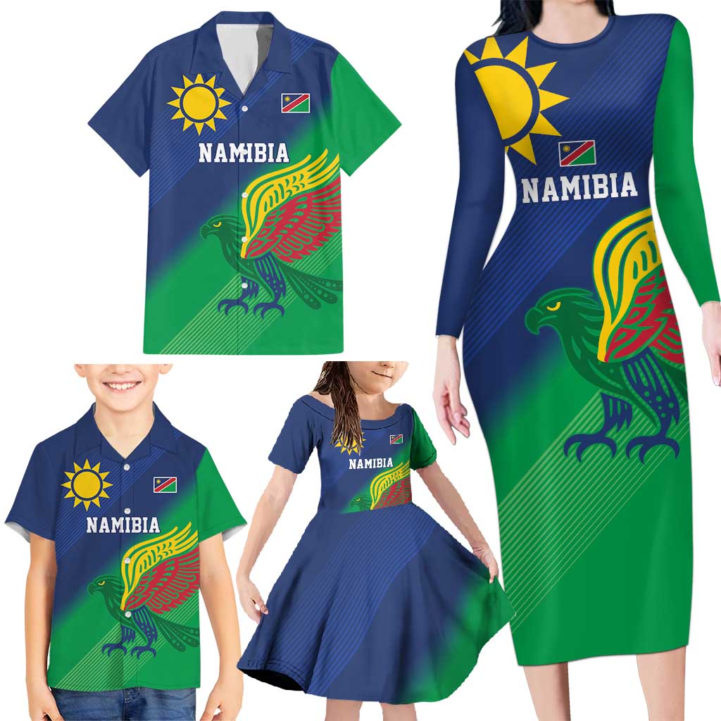 Namibia Rugby Custom Family Matching Long Sleeve Bodycon Dress and Hawaiian Shirt Welwitschias African Fish Eagle - Wonder Print Shop