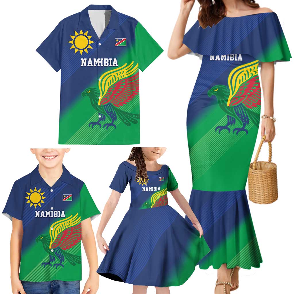 Namibia Rugby Custom Family Matching Mermaid Dress and Hawaiian Shirt Welwitschias African Fish Eagle - Wonder Print Shop