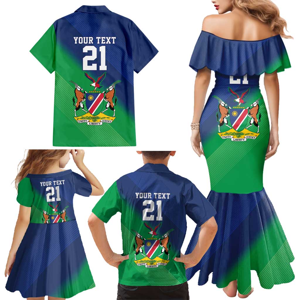 Namibia Rugby Custom Family Matching Mermaid Dress and Hawaiian Shirt Welwitschias African Fish Eagle - Wonder Print Shop