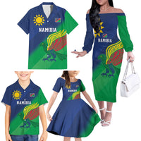 Namibia Rugby Custom Family Matching Off The Shoulder Long Sleeve Dress and Hawaiian Shirt Welwitschias African Fish Eagle - Wonder Print Shop