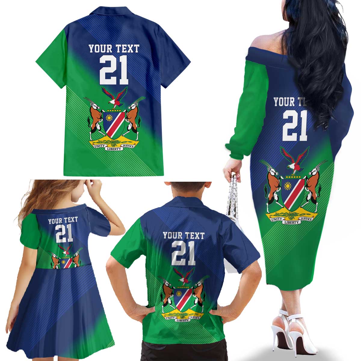 Namibia Rugby Custom Family Matching Off The Shoulder Long Sleeve Dress and Hawaiian Shirt Welwitschias African Fish Eagle - Wonder Print Shop