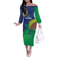 Namibia Rugby Custom Family Matching Off The Shoulder Long Sleeve Dress and Hawaiian Shirt Welwitschias African Fish Eagle - Wonder Print Shop