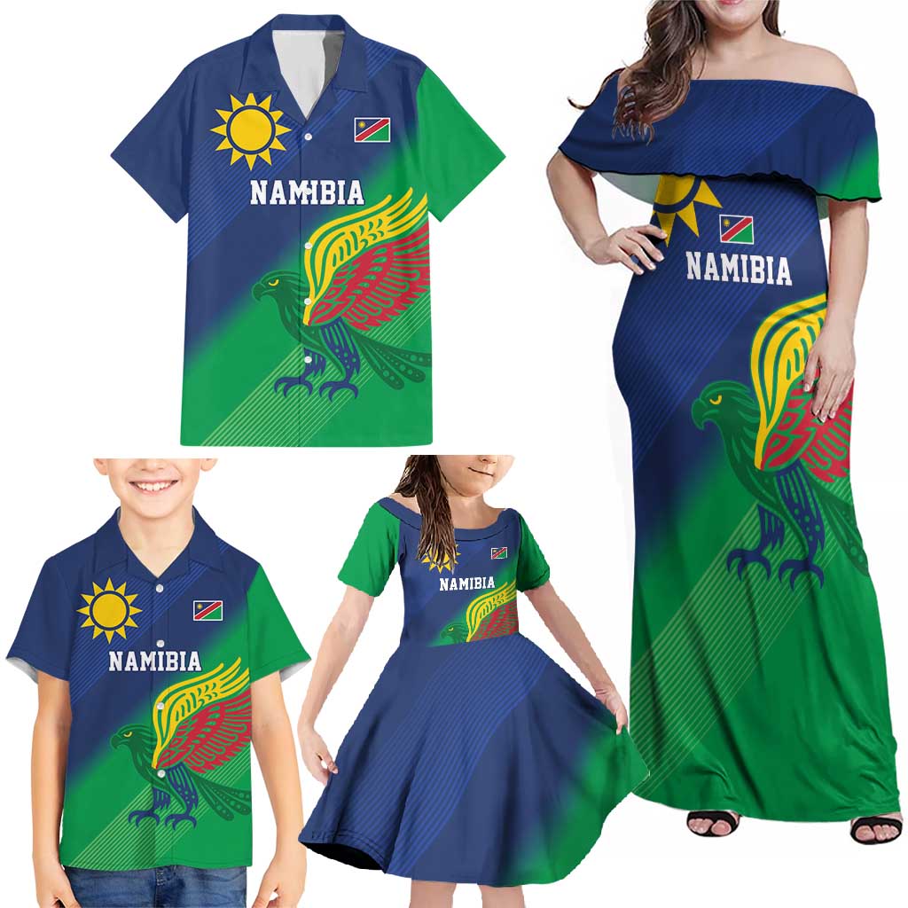 Namibia Rugby Custom Family Matching Off Shoulder Maxi Dress and Hawaiian Shirt Welwitschias African Fish Eagle - Wonder Print Shop