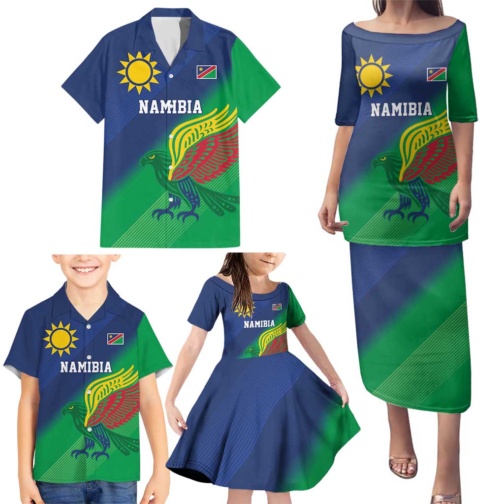 Namibia Rugby Custom Family Matching Puletasi and Hawaiian Shirt Welwitschias African Fish Eagle - Wonder Print Shop