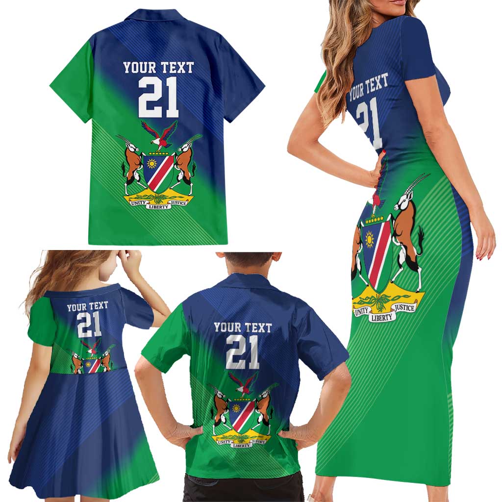 Namibia Rugby Custom Family Matching Short Sleeve Bodycon Dress and Hawaiian Shirt Welwitschias African Fish Eagle - Wonder Print Shop