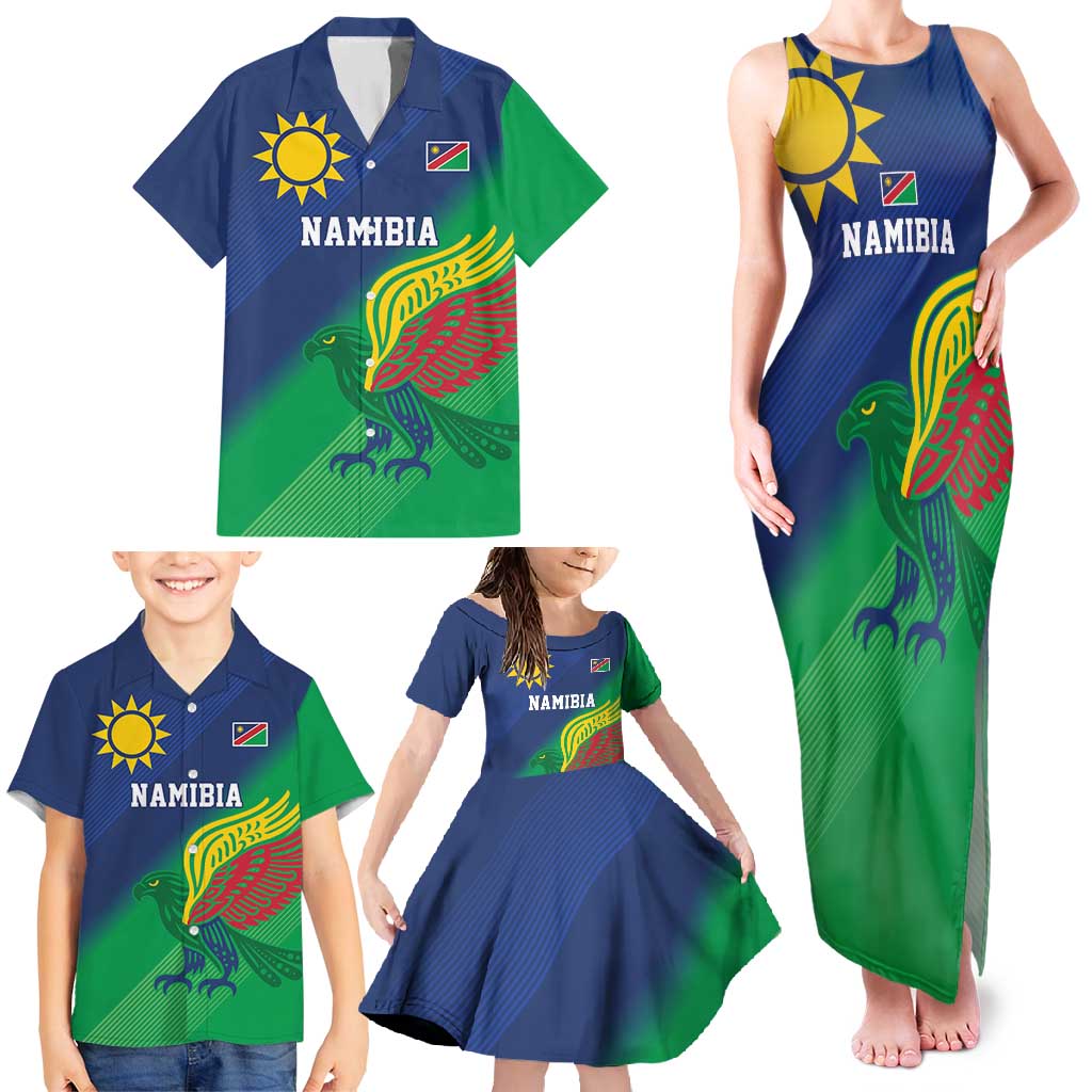 Namibia Rugby Custom Family Matching Tank Maxi Dress and Hawaiian Shirt Welwitschias African Fish Eagle - Wonder Print Shop