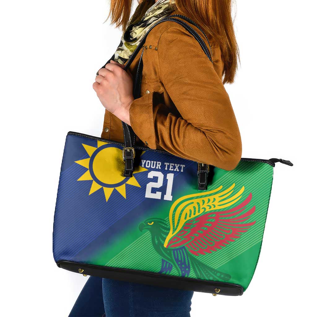 Namibia Rugby Custom Leather Tote Bag Welwitschias African Fish Eagle - Wonder Print Shop