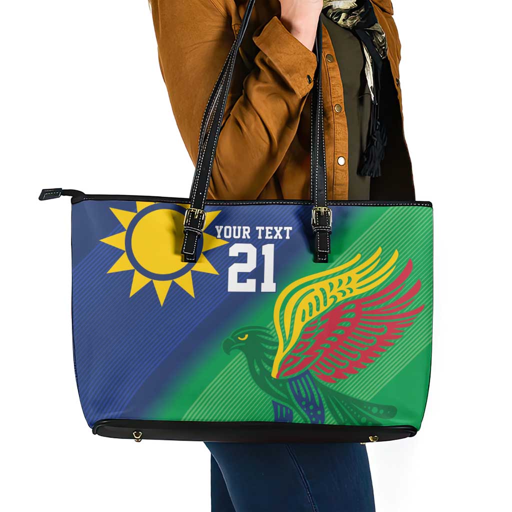 Namibia Rugby Custom Leather Tote Bag Welwitschias African Fish Eagle - Wonder Print Shop