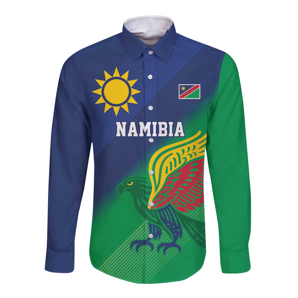 Namibia Rugby Custom Long Sleeve Button Shirt Welwitschias African Fish Eagle - Wonder Print Shop