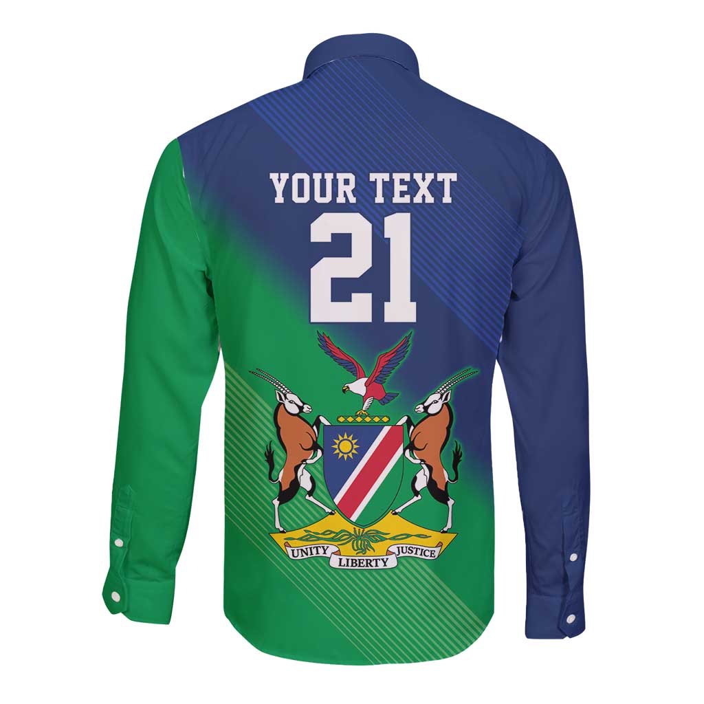 Namibia Rugby Custom Long Sleeve Button Shirt Welwitschias African Fish Eagle - Wonder Print Shop