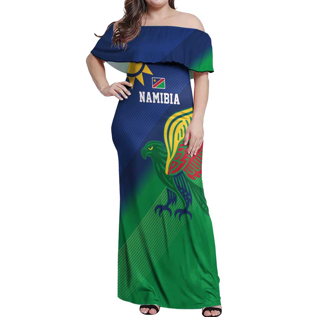 Namibia Rugby Custom Off Shoulder Maxi Dress Welwitschias African Fish Eagle - Wonder Print Shop