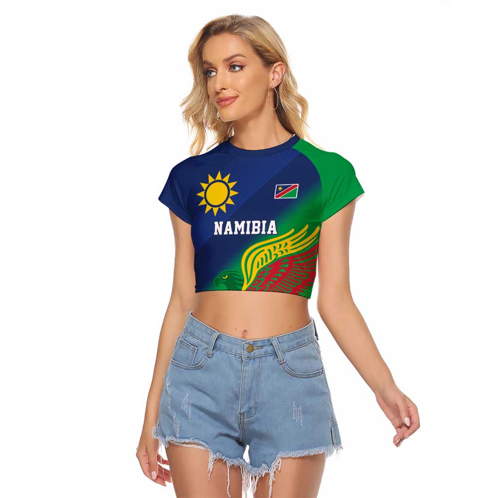 Namibia Rugby Custom Raglan Cropped T Shirt Welwitschias African Fish Eagle - Wonder Print Shop