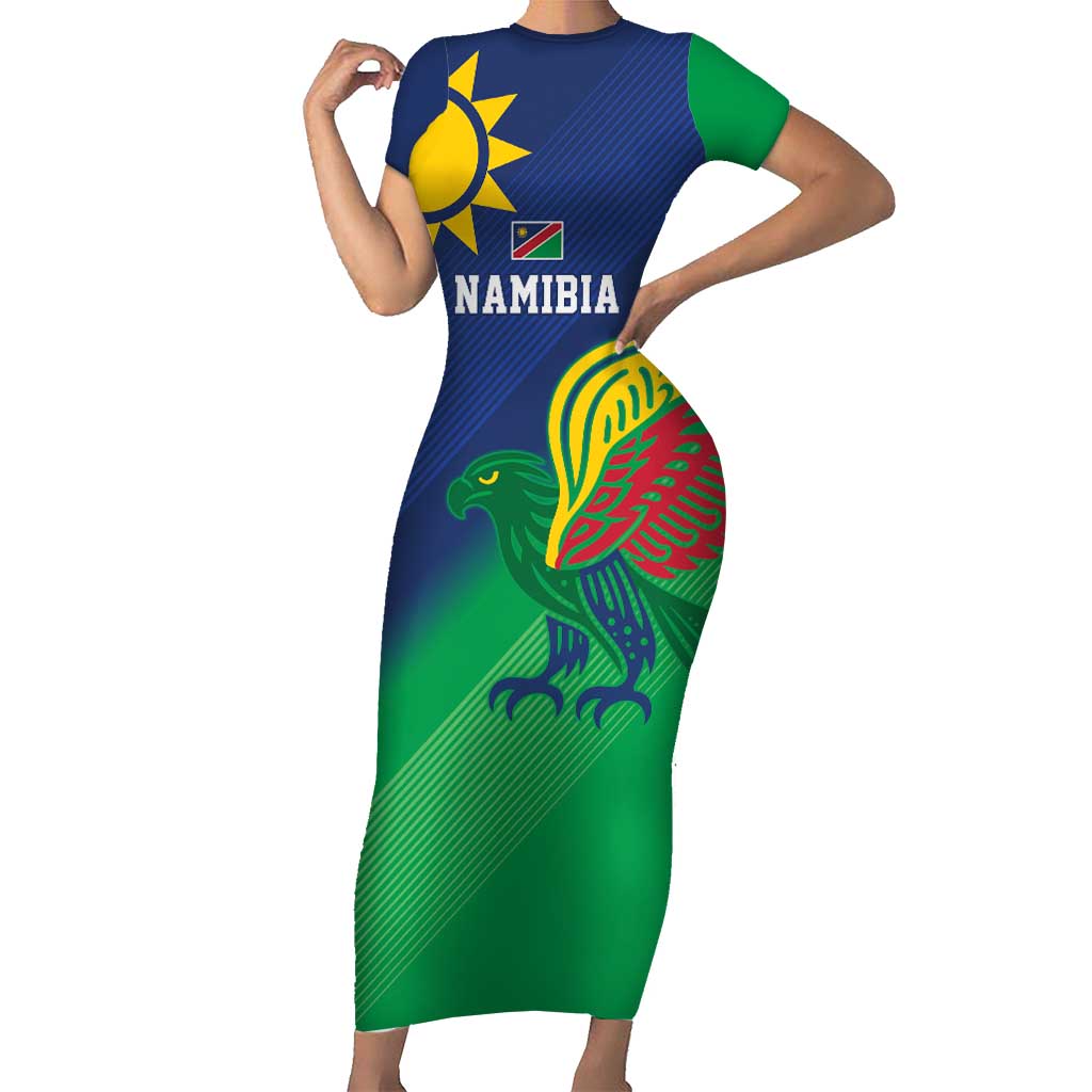 Namibia Rugby Custom Short Sleeve Bodycon Dress Welwitschias African Fish Eagle - Wonder Print Shop