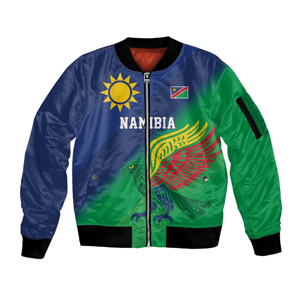 Namibia Rugby Custom Sleeve Zip Bomber Jacket Welwitschias African Fish Eagle - Wonder Print Shop